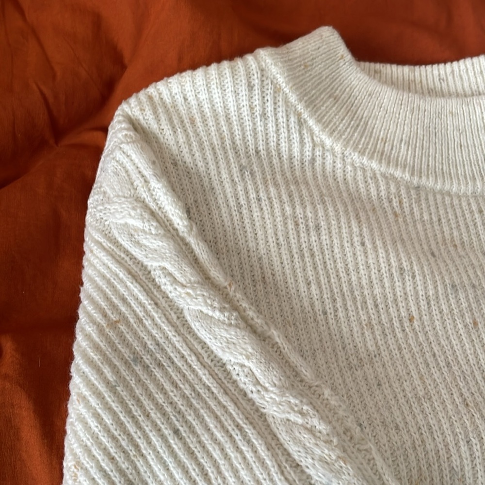 Talbots Ribbed Mock Neck Speckled Fisherman Style Sweater Small Cozy Minimalist